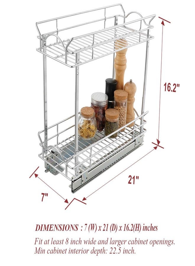 OCG Slide Out Cabinet Organizer for Narrow Cabinet (7" W X 21" D), 2 Tier Pull Out Shelves Slim Sliding Cabinet Organizer and Storage, Chrome - Image 2